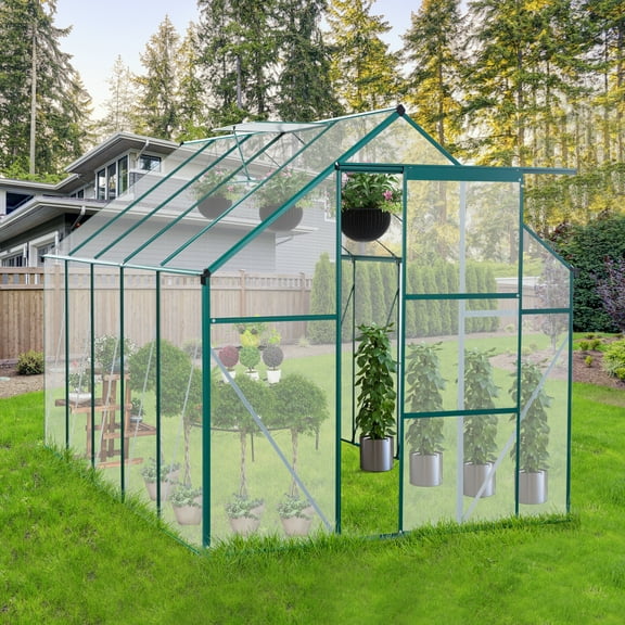 Yesurprise Greenhouses for Outdoors, Walk in Greenhouse with Adjustable Roof, Sliding Door, Drainage System & Galvanized Base, Rust-proof Greenhouse for Backyard