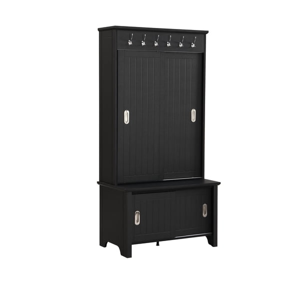 Yesurprise Hall Tree with Sliding Doors Wooden Shoe Cabinet with Storage Bench Adjustable Shelves Modern Coat Rack with Hooks for Entryway Hallway Living Room