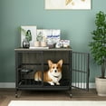 thumbnail image 1 of Yesurprise Heavy Duty Dog Crate, Dog Kennel with Removable Tray, Top Folding Panel, 2 Stainless Steel Basins, 4 Wheels, 2 Doors Dog Cage for Farmhouse, Living Room, 1 of 8