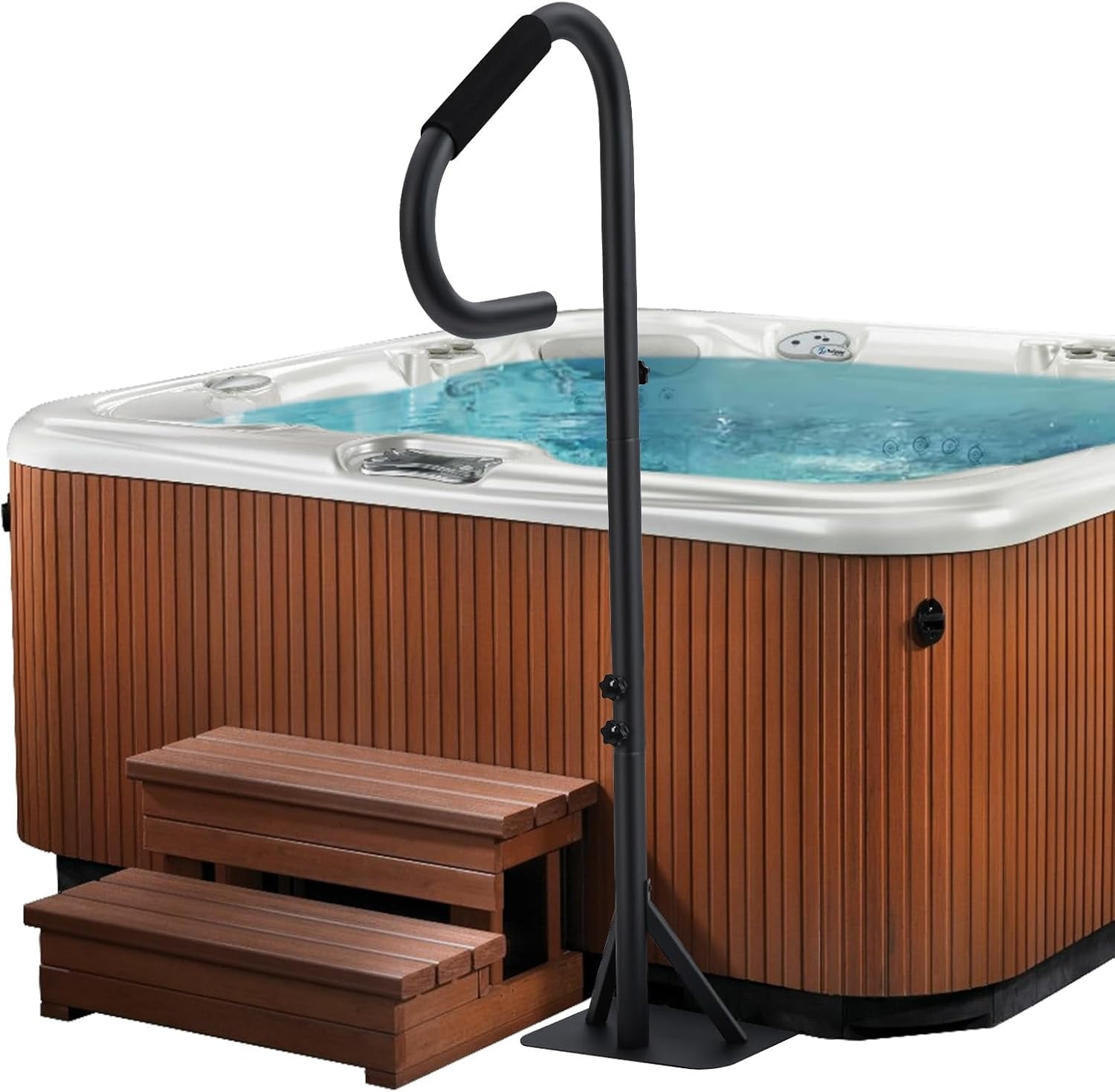Yesurprise Hot Tub Handrail with LED Light, 360° Rotatable Spa Side Handrail with 35Inches ～57Inches Adjustable Height, Hot Tub Hand Rail with Slide-Under Base and Non-Slip Grip