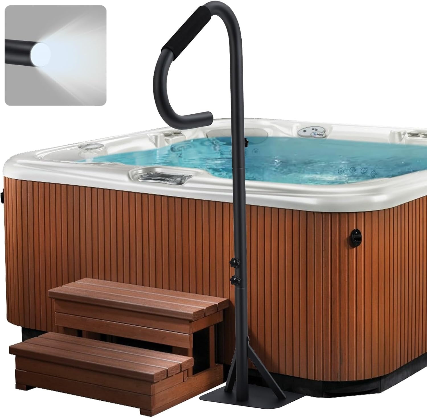 Yesurprise Hot Tub Handrail with LED Light,360°Rotatable Spa Side Handrail with 35Inches ～57Inches Adjustable Height, Hot Tub Hand Rail with Slide-Under Base and Non-Slip Grip for Indoor & Outdoor