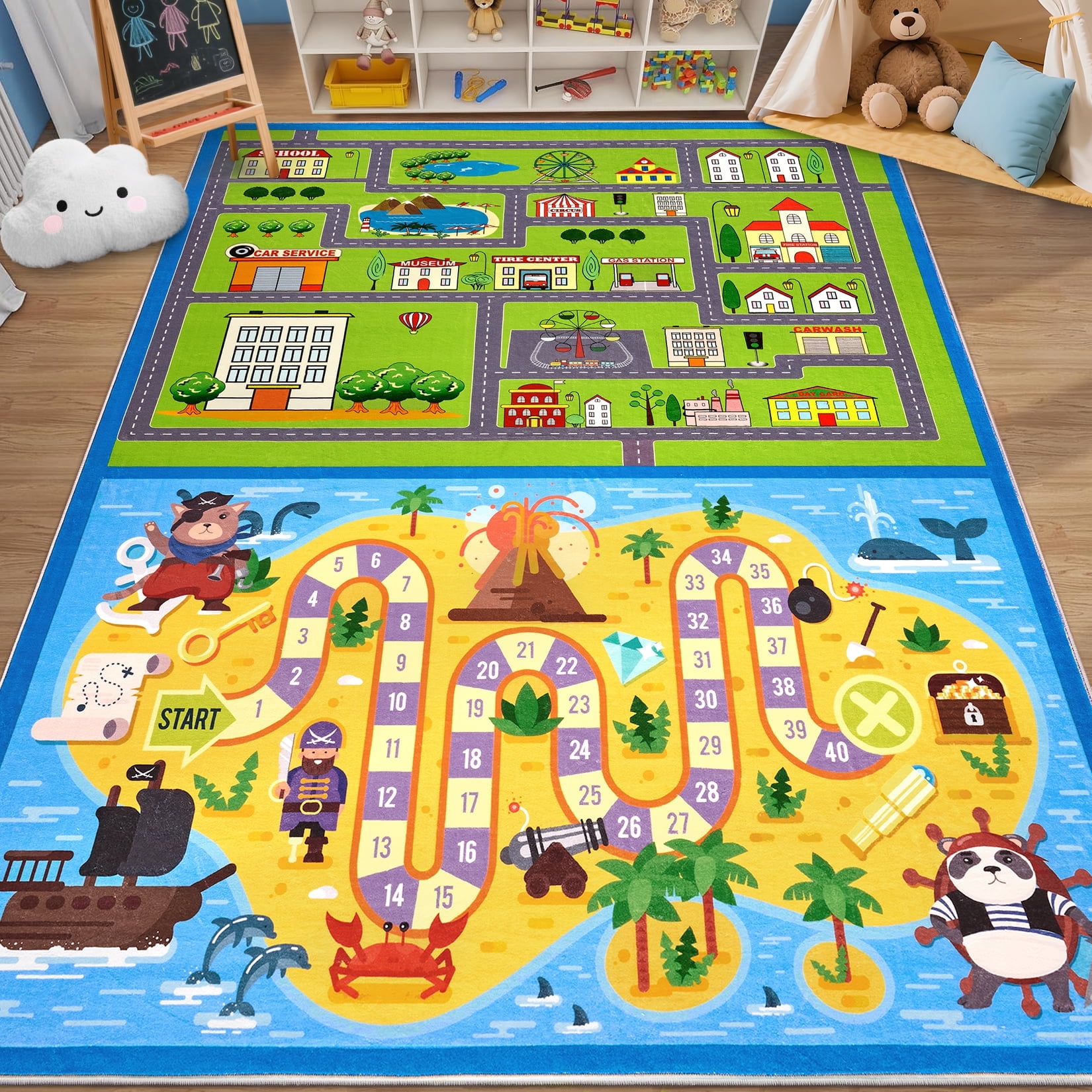 Yesurprise Kid's 4'x6' Play Area Rugs: Pirate Theme City Road Race ...