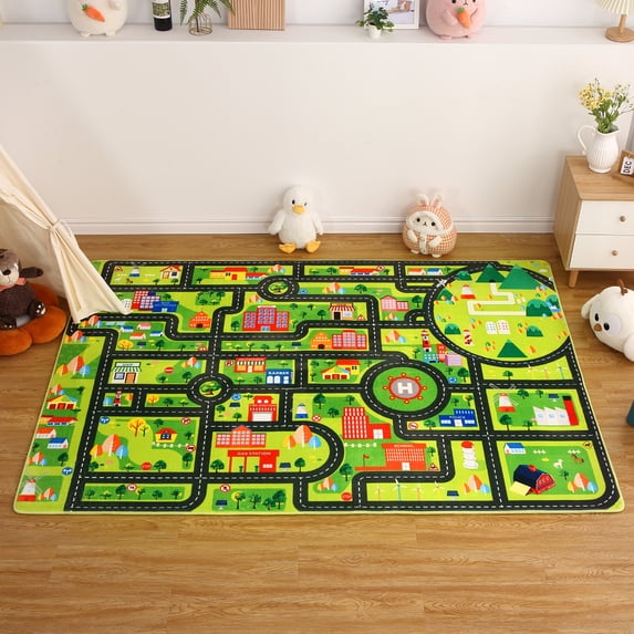 Yesurprise Kids Rug for Playroom Non Slip Kids Playmat Car Rug Road and Traffic Carpet Super Soft Thick Road Traffic Play Mat for Nursery Bedroom Boys Room Classroom