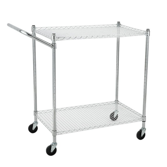 Yesurprise Kitchen Utility Cart,2-Tier Wire Rolling Utility Cart,Stainless Steel Service Cart w/Wheels and Storage Rack Handle forLaundry,Garage,Bathroom