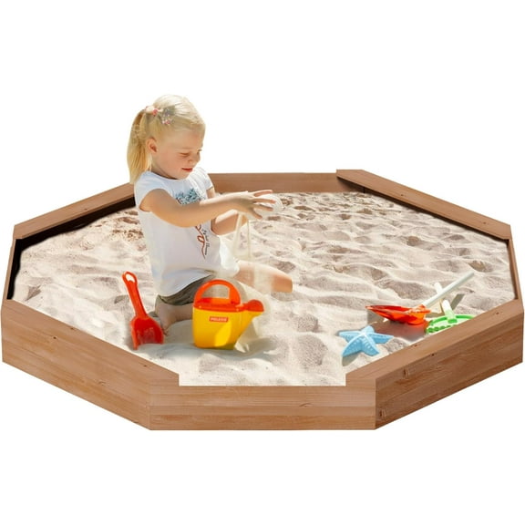 Yesurprise Large Octagon Wooden Cedar Sand Box Wooden Octagon Kids Sandbox with Cover Sandpit with 4 Benches and Bottom Liner Covered Sand Box for Kids Outdoor