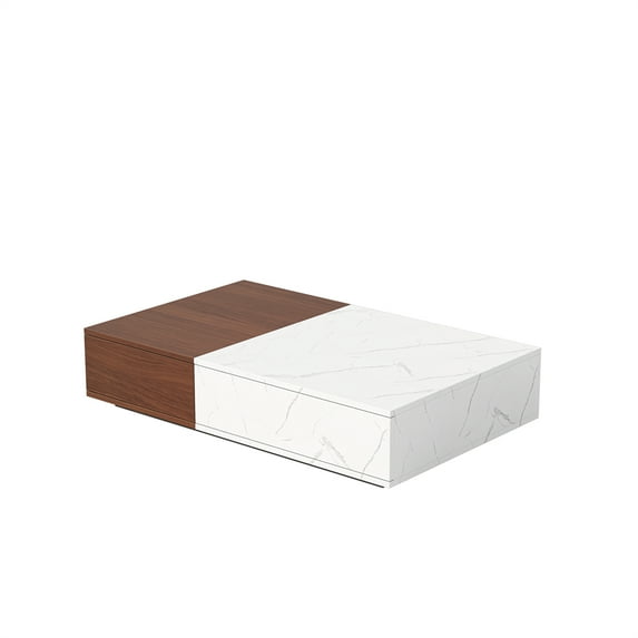 Yesurprise Modern Coffee Table, Rectangular Modern Style Coffee Table with 2 Storage Drawers, Retro End Table for Home, Office, Living Room, Waiting Room
