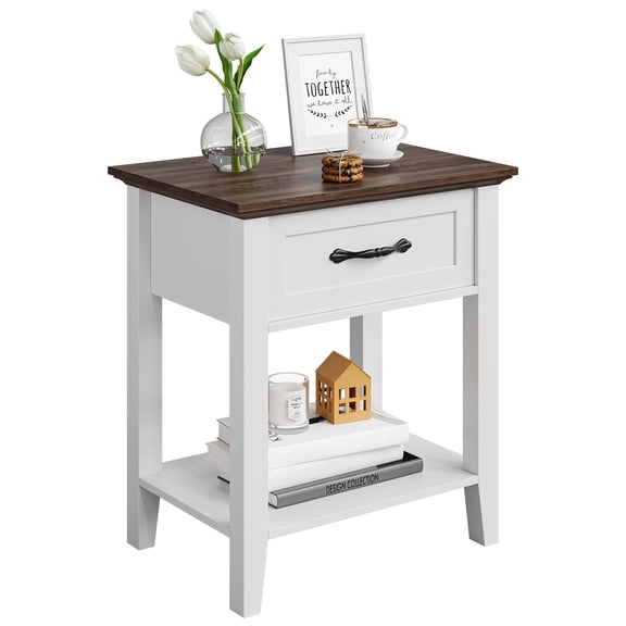 Yesurprise Nightstands Set of 2 End Table with Drawer Side Table for Spaces 2 Tiers Storage Shelves with Dresser Bedside Table for Living RoomBedroomDorm (2pcs-White)