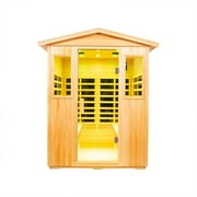 Yesurprise Outdoor Mahogany Sauna 4 Person Far Infrared Sauna for Home 2050W Wooden Sauna Spa with LED Reading Lamp for Indoor Outdoor