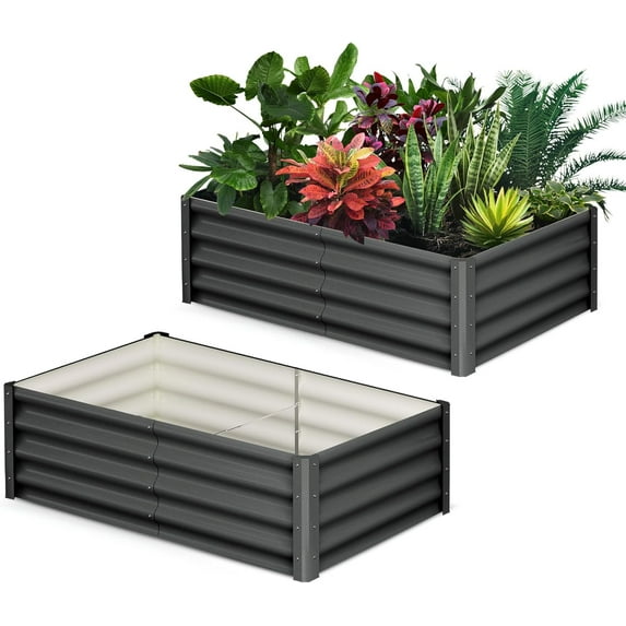 Yesurprise Raised Garden Bed Set of 2 6x3x2FT Galvanized Raised Garden Bed Outdoor Large Planter Raised Beds Open Base with Safety Edge and Glove