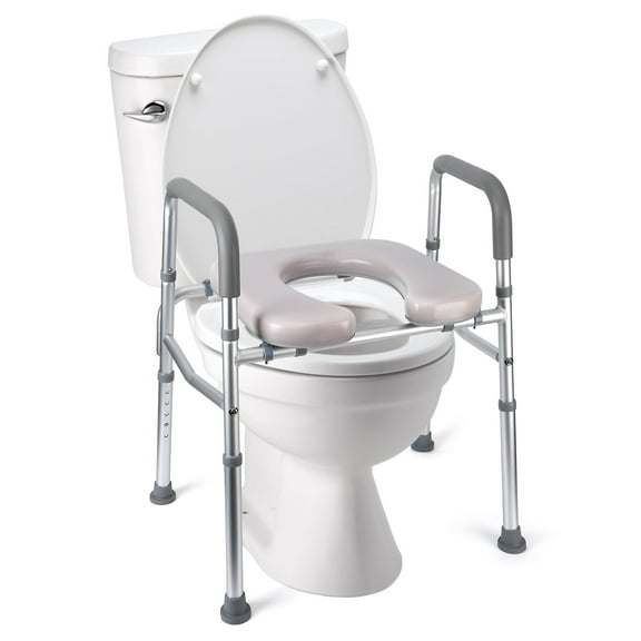 Yesurprise Raised Toilet Seat with Armrests, Adjustable 350LB Stand Alone Homecare Bathroom Assist Frame for Elderly, Handicapped