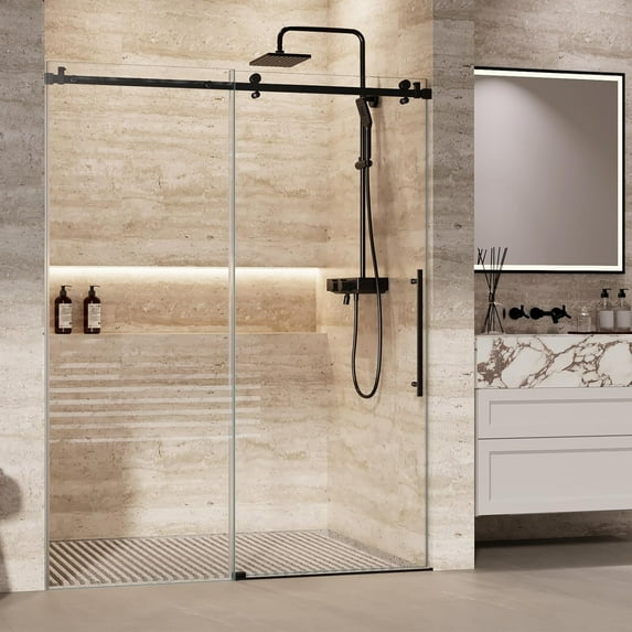 Yesurprise Shower Glass Door with Waterroof Seal Strip Adjustable (56-60" W x 72 "H) Frameless Shower Door with SGCC Tempered Glass 5/16" (8mm) Stainless Steel Hardware