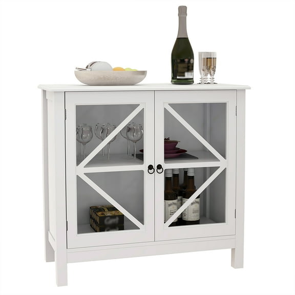 Yesurprise Sideboard Buffet Cabinet, Display Storage Cabinet with Double Framed Glass Doors, Cupboard Console Table for Home Kitchen Dining Room Living Room