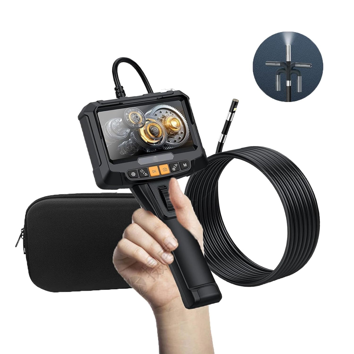 Yesurprise Single Lens Industrial Endoscope Camera 1080P HD Turnable Lens 8.5mm Wall Tube IP67 Waterproof LED Light 5"IPS Screen 6.6 ft Flexible Swan Neck 32GB Card Serpentine Camera
