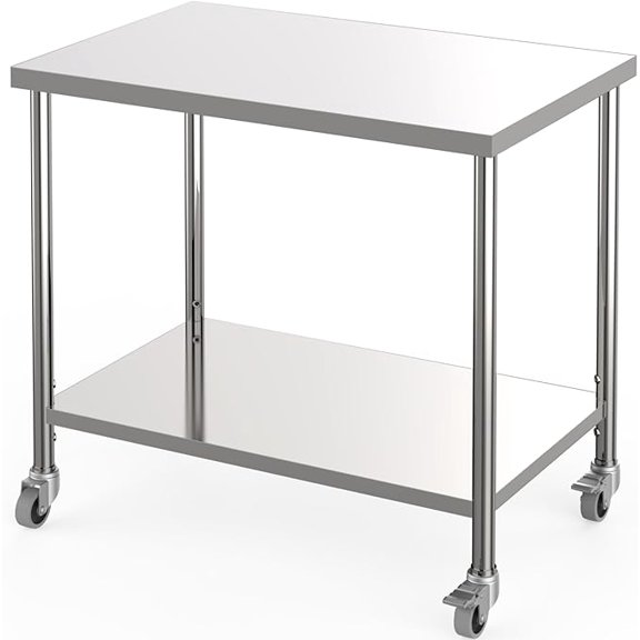 Yesurprise Stainless Steel Table 2-Tier Prep Work Table with Adjustable Undershelf and Mobile Locking Casters, for Restaurant, Kitchen, Garage, Home