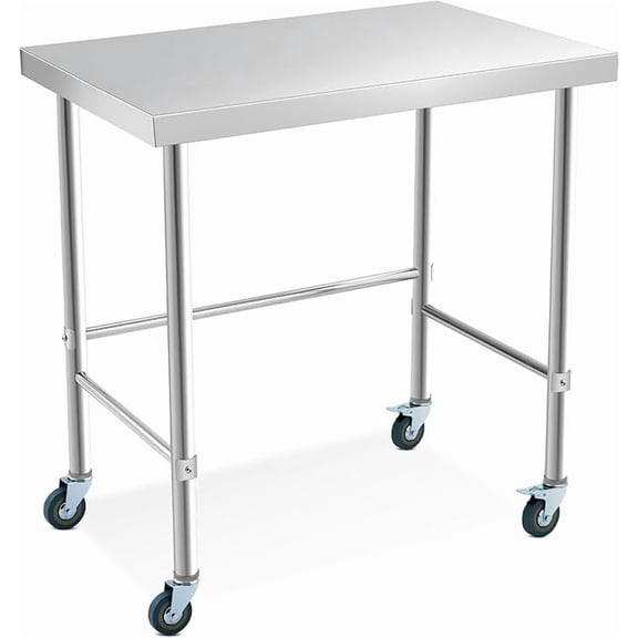 Yesurprise Stainless Steel Table with Wheels, Kitchen Restaurant Stainless Steel Prep Work Metal Table with Open Base