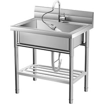 Yesurprise Stainless Steel Utility Sink, Free Standing Single Bowl Sink with Cold and Hot Water Pipe, Commercial Kitchen Utility Sinks for a Laundry Room, Bathroom