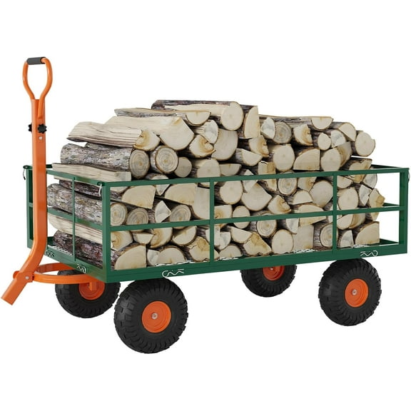 Yesurprise Steel Garden Cart with 10Inches Wheels, 900 Lbs Utility Wagon Cart with Removable Sides & 180° Rotating Handle for Garden, Lawn, Farm, Warehouse, Outdoor Use