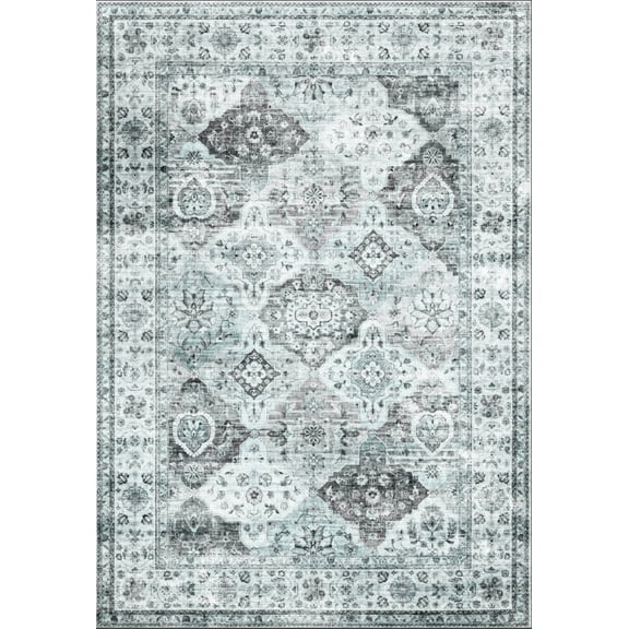 Yesurprise Stylish 100% Polyester Area Rugs 5x7ft (152x213cm), 1150Gsm, 350Gsm Velvet Weight, Pearl Velvet Back, Folding Printed Carpet, Persia Romantic Time Green Tone