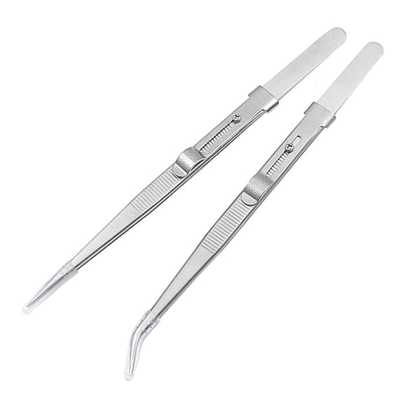 Yeswillos Stainless Steel Tweezers with Straight & Curved Serrated Tip Multipurpose Forcep