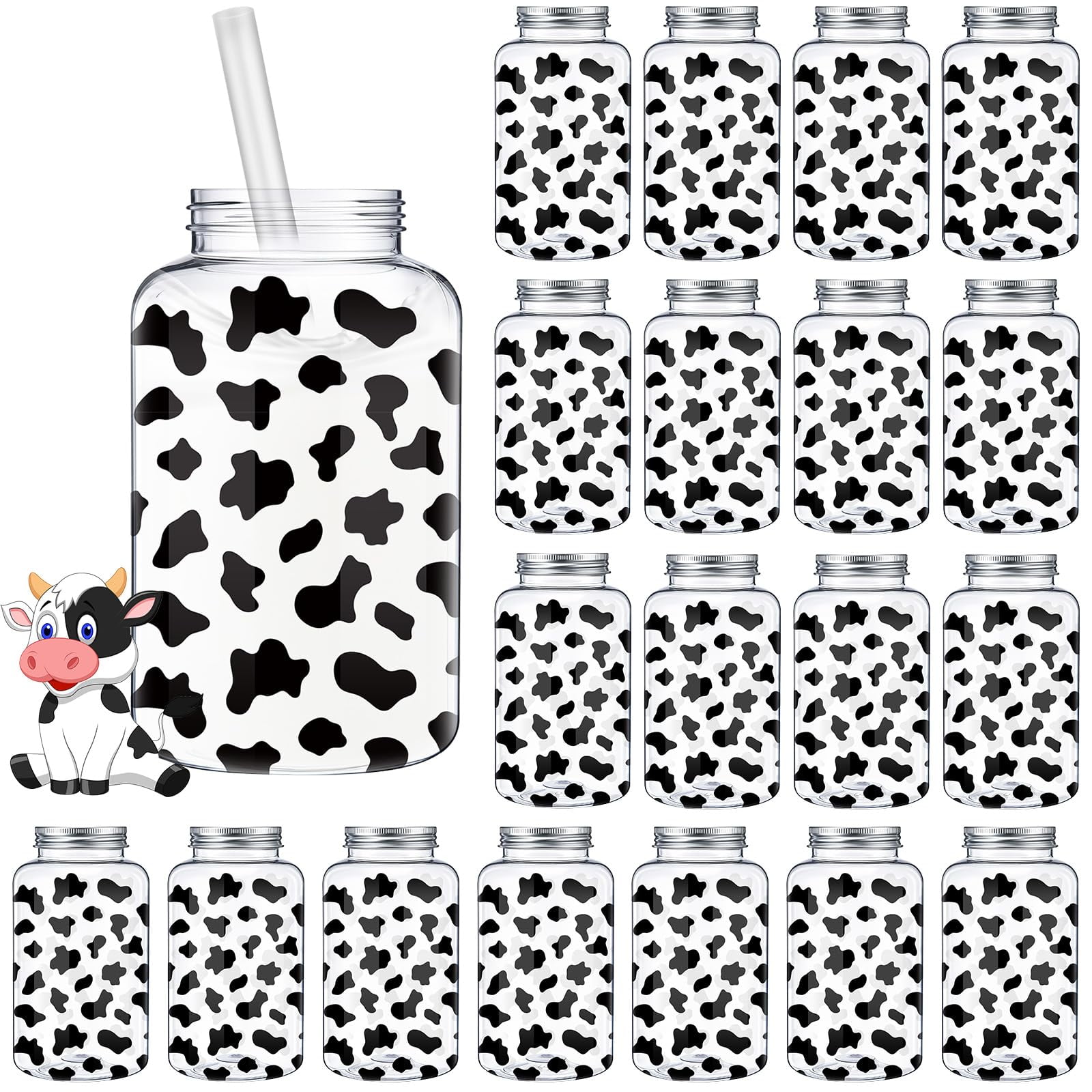 Yetene 20 Pack Cow Print Plastic Cups With Lid And Straw 16 Oz Cow yetene-20-pack-cow-print-plastic-cups-with-lid-and-straw-16-oz-cow