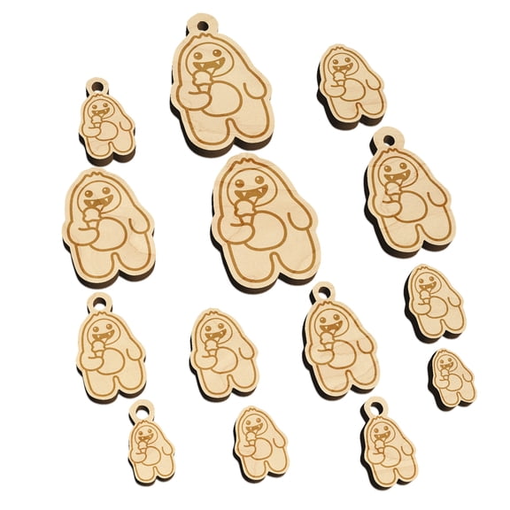 Yeti Abominable Snowman Eating Ice Cream Wood Mini Charms Shapes DIY Craft Jewelry - With Hole - 18mm (17pcs)