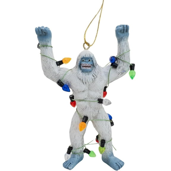 Yeti Abominable Snowman Wrapped in Christmas Tree Lights Monster Ornament