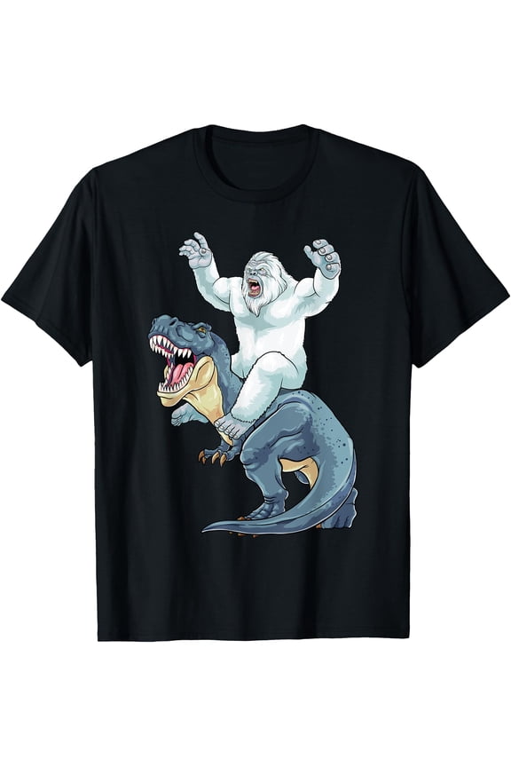 Yeti Dinosaur Shirt Yeti Riding Dinosaur T Rex Funny Cryptid T-Shirt
