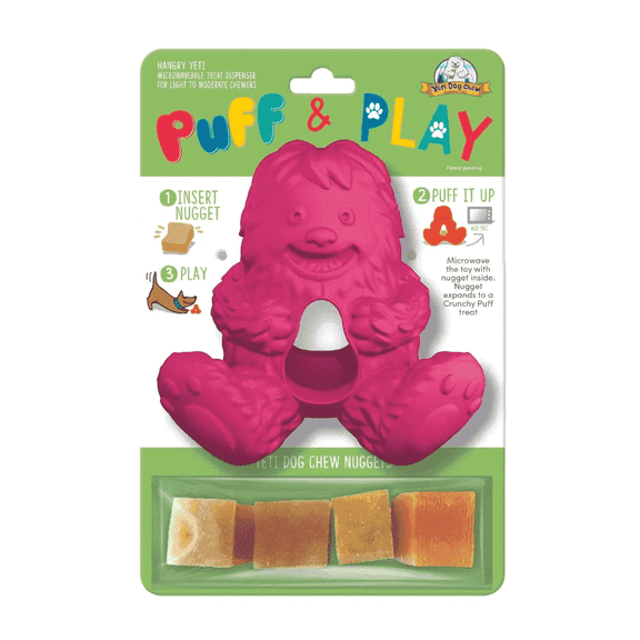 Yeti Dog Chew Puff and Play Interactive Treat Dispensing Dog Toy, Yeti, Pink