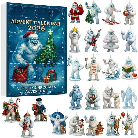 Yeti Snowman Advent Calendar 2026, 2D Acrylic Cute Monster Hanging Ornaments Blind Box for Christmas Tree Backpack Car Mantel Home Decor, 24 Pcs