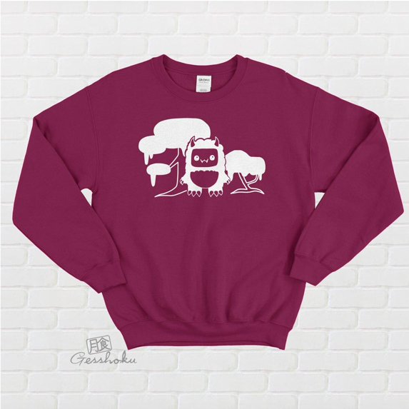 Yeti's Magical Forest Crewneck Sweatshirt - Cute Sasquatch Bigfoot Winter Fleece Sweater