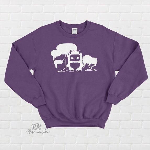 Yeti's Magical Forest Crewneck Sweatshirt - Cute Sasquatch Bigfoot Winter Fleece Sweater