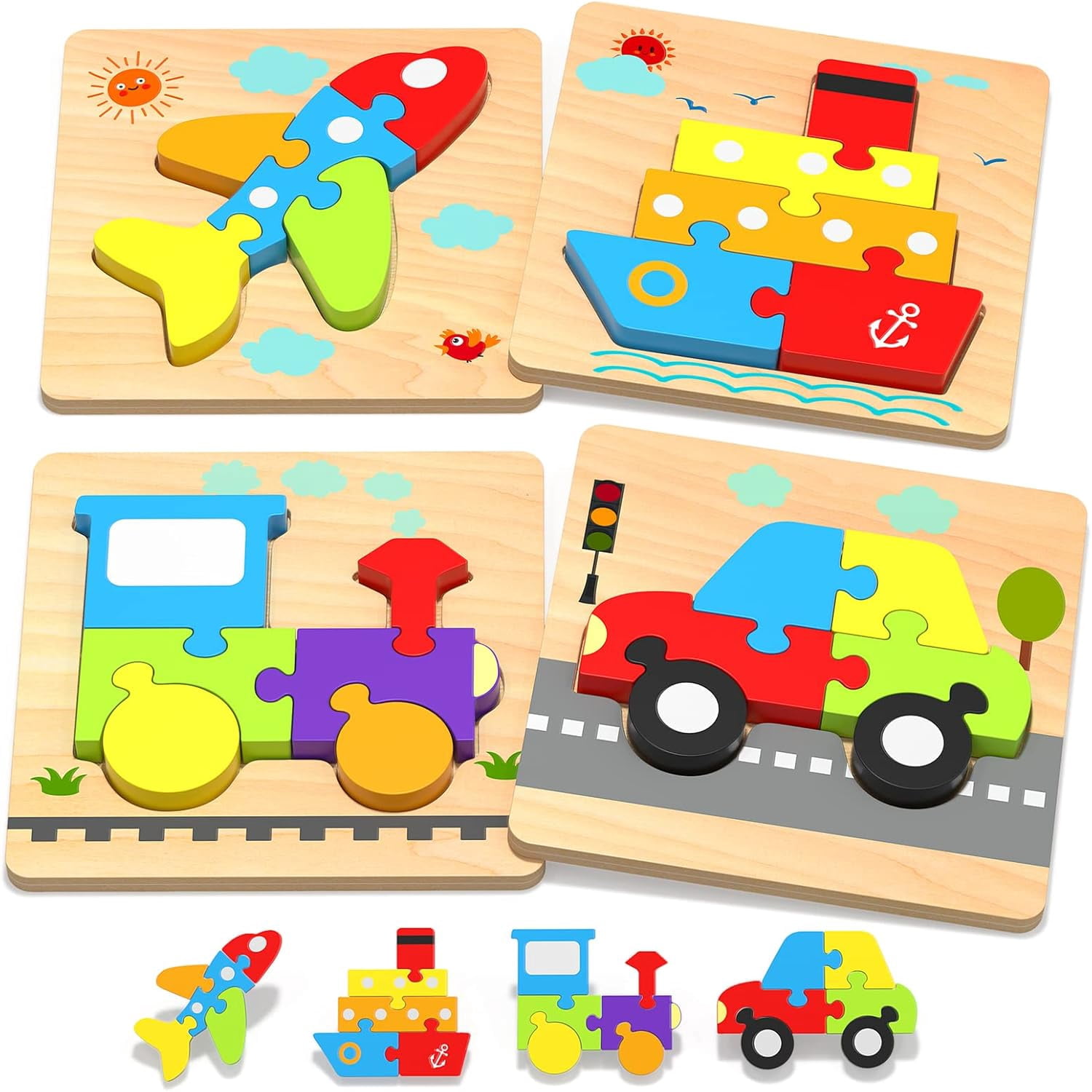 Yetonamr Valentine Wooden Puzzles For Kids – 4-Pack Toddler Learning Toys