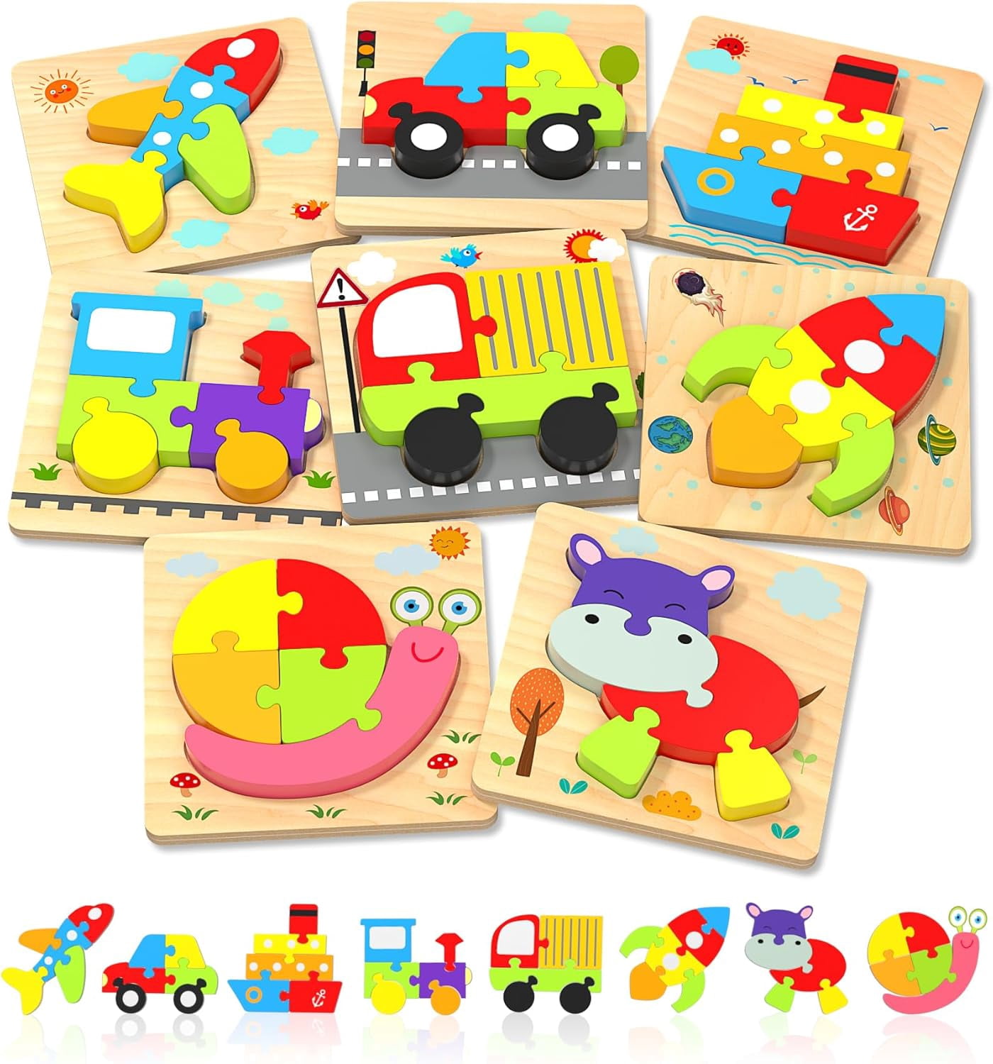 Yetonamr Wooden Toddler Puzzles Gifts Toys for 1 2 3 Years Old Boys ...