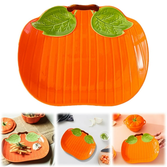 Yettn Pumpkin Ceramic Plate, Fall Themed Tableware, Pumpkin Candy Dish, Harvest Bowl Set, festive Serving Platter, Autumn Table Decor, for Kitchen Dining and Holiday Party Serving