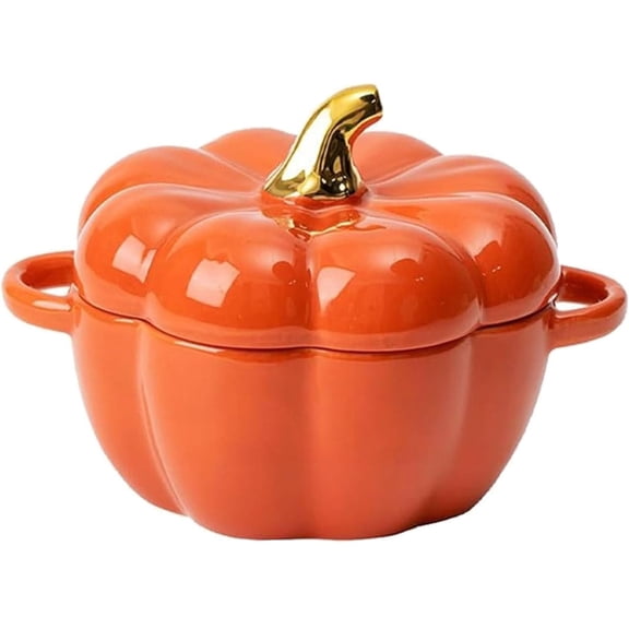 Yettn Pumpkin Dutch Oven,Ceramic Pumpkin Dutch Oven with Lid: Oven Safe Soup Bowls & Casserole Dish, Double Ear Design for Home Cooking, Baking Serving Pot Seasonal Tableware