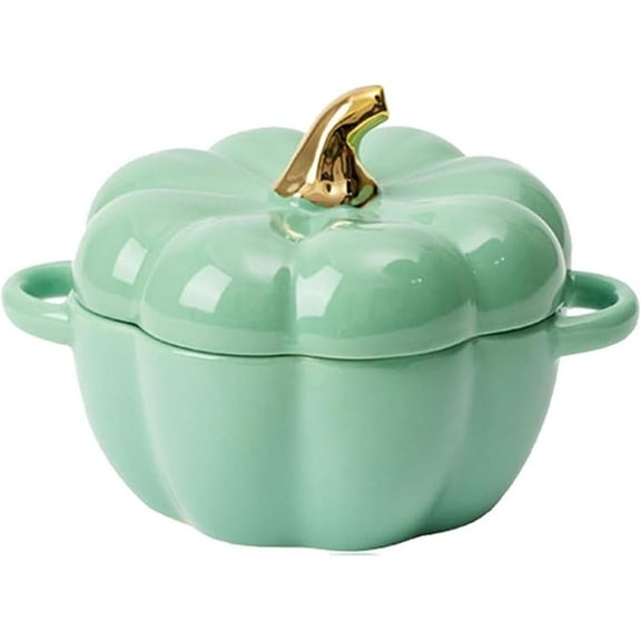 Yettn Pumpkin Dutch Oven,Ceramic Pumpkin Dutch Oven with Lid: Oven Safe Soup Bowls & Casserole Dish, Double Ear Design for Home Cooking, Baking Serving Pot Seasonal Tableware