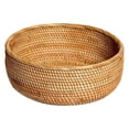 thumbnail image 1 of Yettn Wicker Basket,Natural Rattan Round Wicker Basket with Lid, Shallow Decorative Organizer for Keys, Wallet, Cell Phone, Fruit Bowl or Shelf Storage Tray, 1 of 5