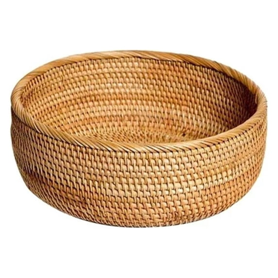 Yettn Wicker Basket,Natural Rattan Round Wicker Basket with Lid, Shallow Decorative Organizer for Keys, Wallet, Cell Phone, Fruit Bowl or Shelf Storage Tray