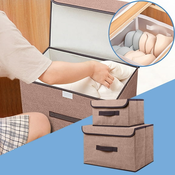 Yeucho Storage Bins with Lids Storage Box Foldable Clothing Sundries Portable Storage Box With Lid Foldable Storage Box（Large+Small size）