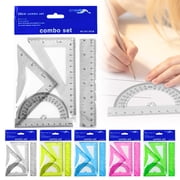 Yeuimy 6 Inch Plastic Ruler Set 4 Piece Geometry Measuring Tools&nbsp;Portable&nbsp;Straight Triangular Protractor Dual Scale Math Drafting Kit For Teacher Office Home Engineering&nbsp;For Classroom