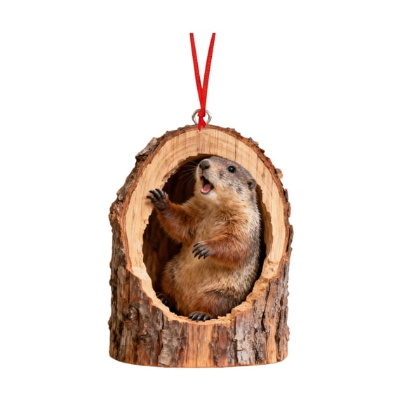 Yeuimy Christmas Ornament Acrylic 2D Flat printed Hanging Pendant Groundhog Ornament Woodland Christmas Ornaments Rustic Christmas Ornaments Cozy Forest Christmas Ornaments For Nature Lovers