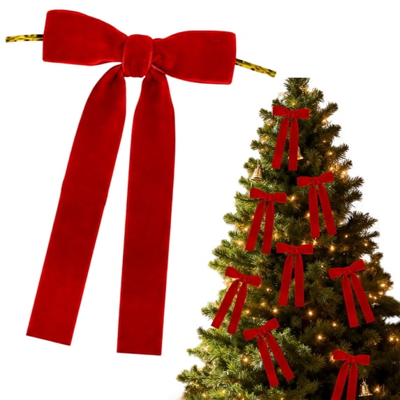 Yeuimy Christmas Ribbon Bows,Long Tail Velvet Bow,Classic Xmas Tree Ornaments,Red Velvet Bows Xmas Tree,Xmas Stairs Decorations For Wine Bottle Decor,Holiday Decorations,Tree Bow Ornaments