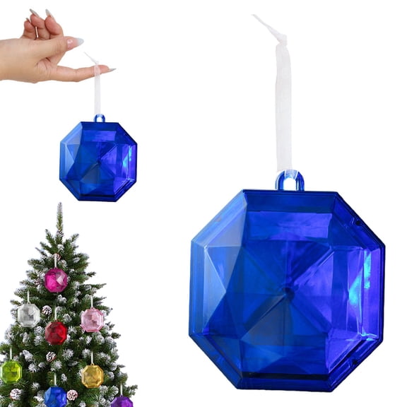 Yeuimy Christmas Tree Ornaments Blue Faceted Gemstone Pendant Sparkling Shimmering Crystal Hanging Xmas Decor Wreath Garland Holiday Home Party New Year Shiny Transparent Jewel Decoration