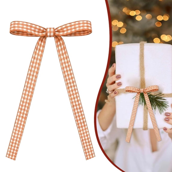 Yeuimy Christmas Wreath Bow,Long Tail Plaid Bow,Aesthetic Hanging Ornaments,Orange Plaid Bows For Xmas Wreath,Plaid Xmas Decor For Indoor Decor,Holiday Bows Decor,Xmas Decorations For Home