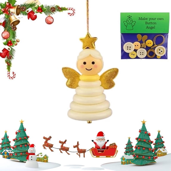 Yeuimy DIY Christmas Button Ornament Making Set with Angel Design,Fun Holiday Craft Kit with Colorful Buttons Yarn and Lanyard,Easy Creative Activity for Xmas Tree Hanging Decor