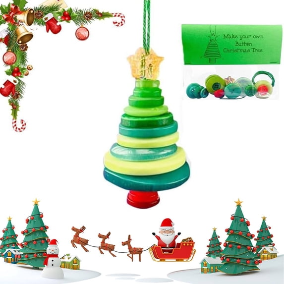 Yeuimy DIY Christmas Button Ornament Making Set with Christmas Tree Design,Fun Holiday Craft Kit with Colorful Buttons Yarn and Lanyard,Easy Creative Activity for Xmas Tree Hanging Decor