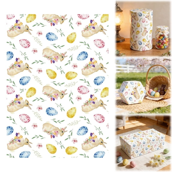 Yeuimy Easter Wrapping Paper,Bunny Wrapping Paper - Bunny Eggs Design,Watercolor Rabbit Leaves Gift Wrap Paper,Perfect for Christmas Birthday Baby Shower Easter Wedding Spring(70*50cm)
