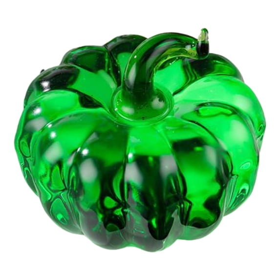 Yeuimy Hand Blown Green Glass Pumpkin Figurine Handmade Art Glass Tabletop Decor Fall Harvest Halloween Thanksgiving Home Mantel Shelf Accent Fall Autumn Home Mantel Party Decor Green Glass Pumpkin