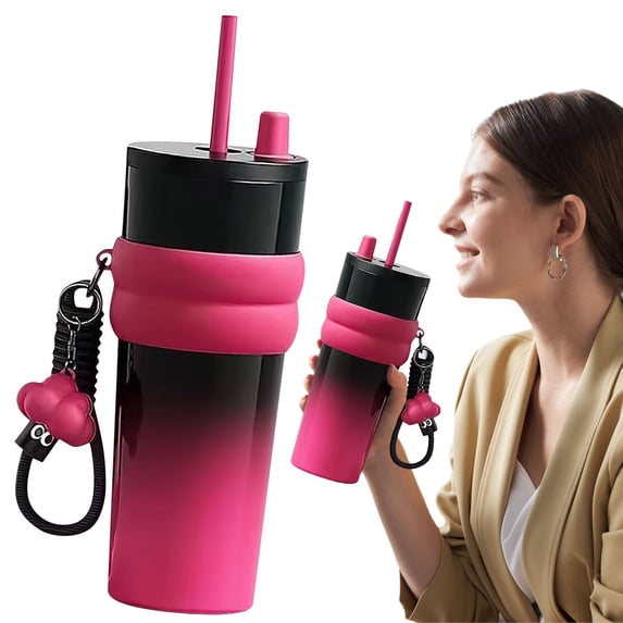 Yeuimy Insulated Travel Mug Stainless Steel Vacuum Insulated Tumbler With Straw Lid Double Wall Hot Cold Coffee Tumbler 24 Oz Portable Car Cup With Lanyard Insulated Travel Coffee Mug Car Travel Mug