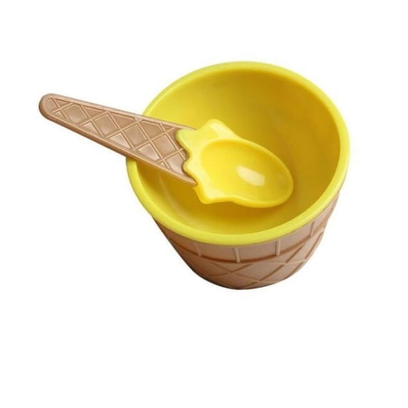 Yeuimy Kids Ice Bowls And Cups - Fun Dessert Bowls For Couples & Children,Set Of Cute Ice Cream Cone Design,Cute Ice Cream Bowls,Reusable Plastic Ice Cream Cups,1PC,Yellow